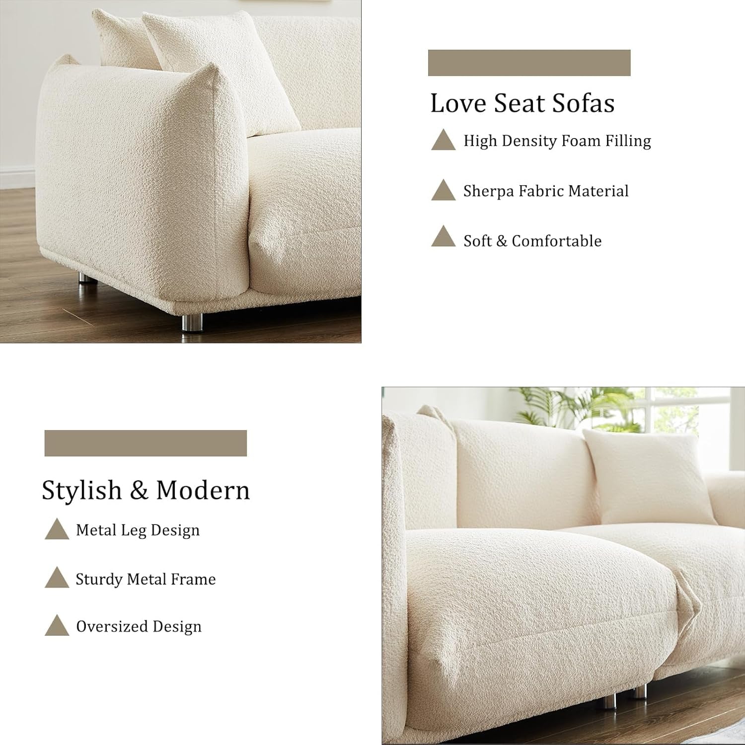 Sherpa Plush 87 Inches Snow White Upholstered Deep Seat Sofa