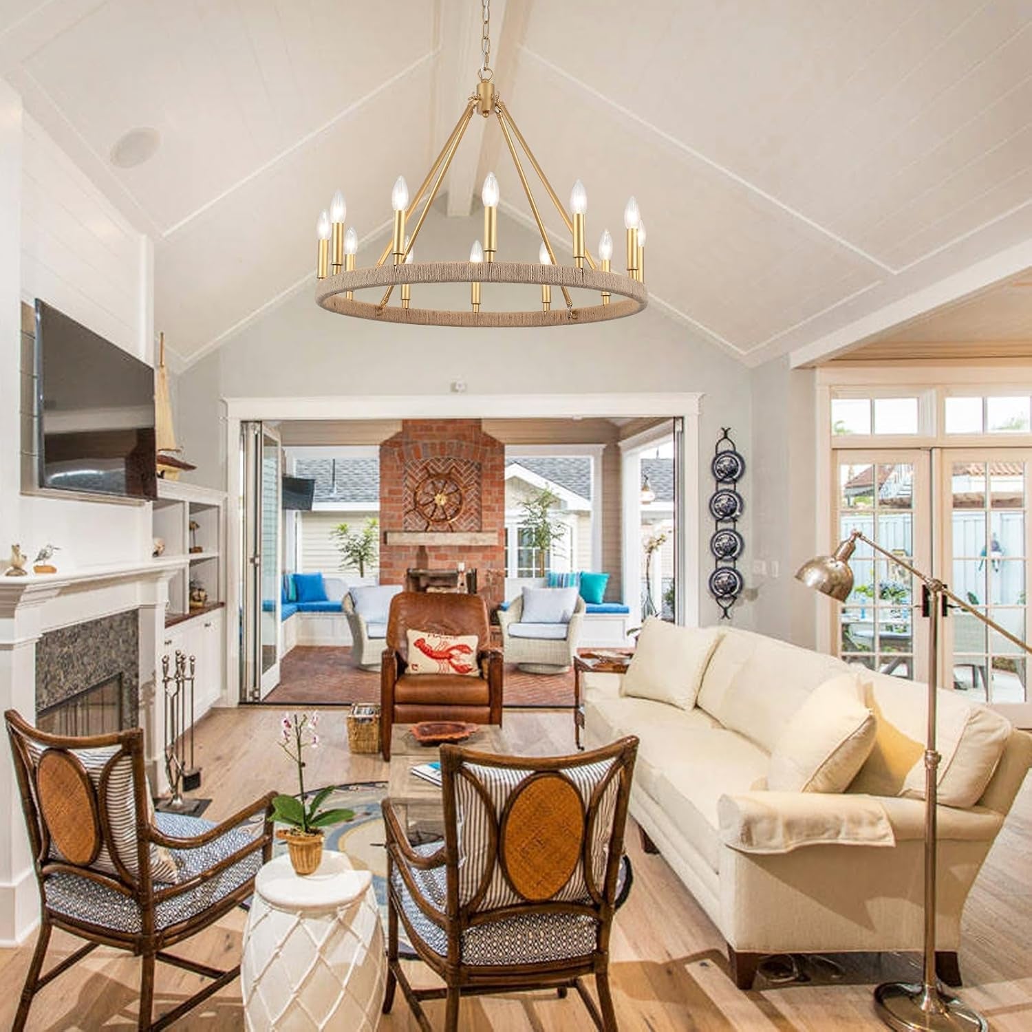 Gold Wagon Wheel Chandelier Farmhouse Ceiling Fixture