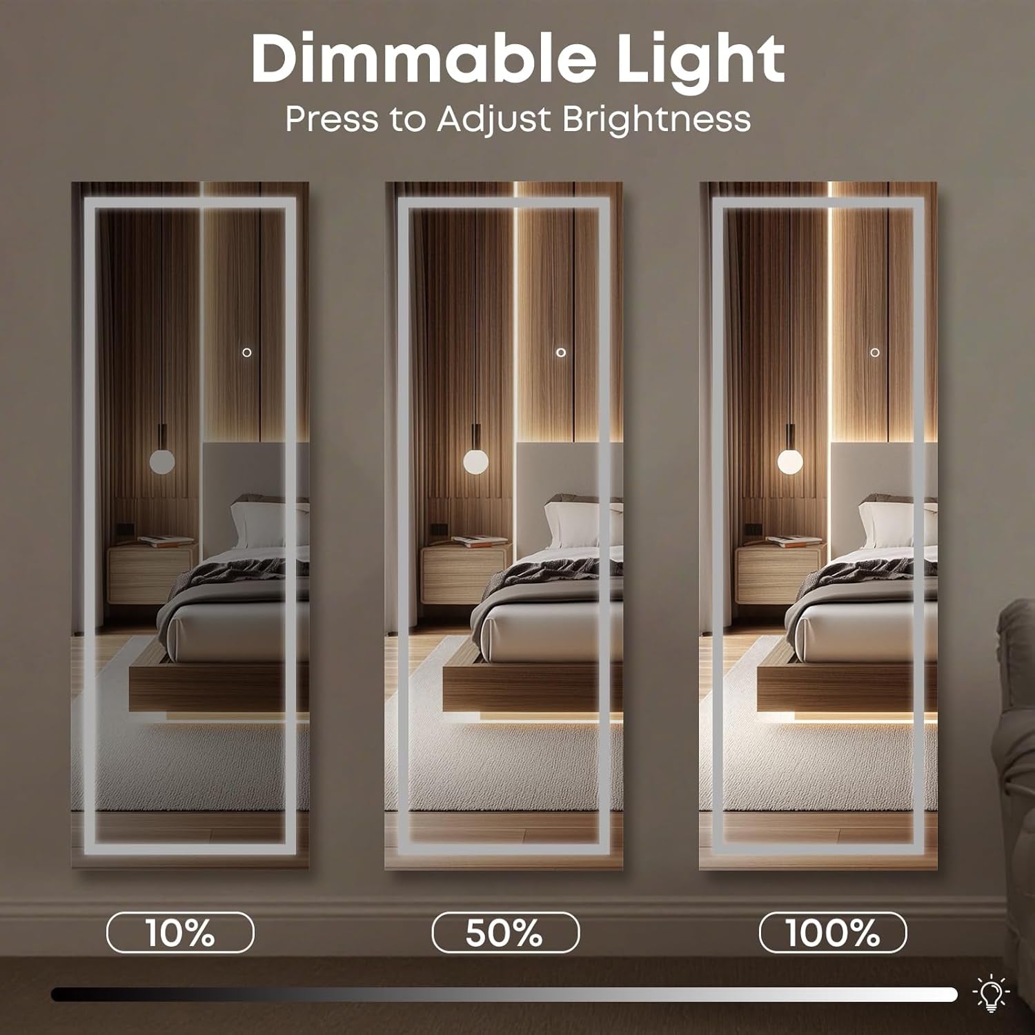 64 Inch LED Floor Mirror Dimmable Lights Full Length