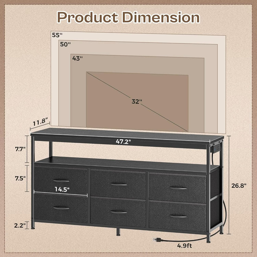 LED Premium TV Stand Dresser With Multicolor Lights 47 Inch