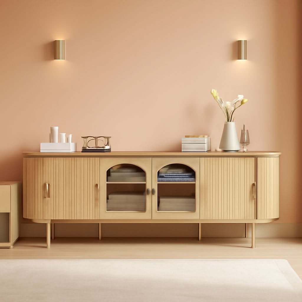 70 Inch Ultra Lux urious Fluted TV Stand Reeded Oak Finish