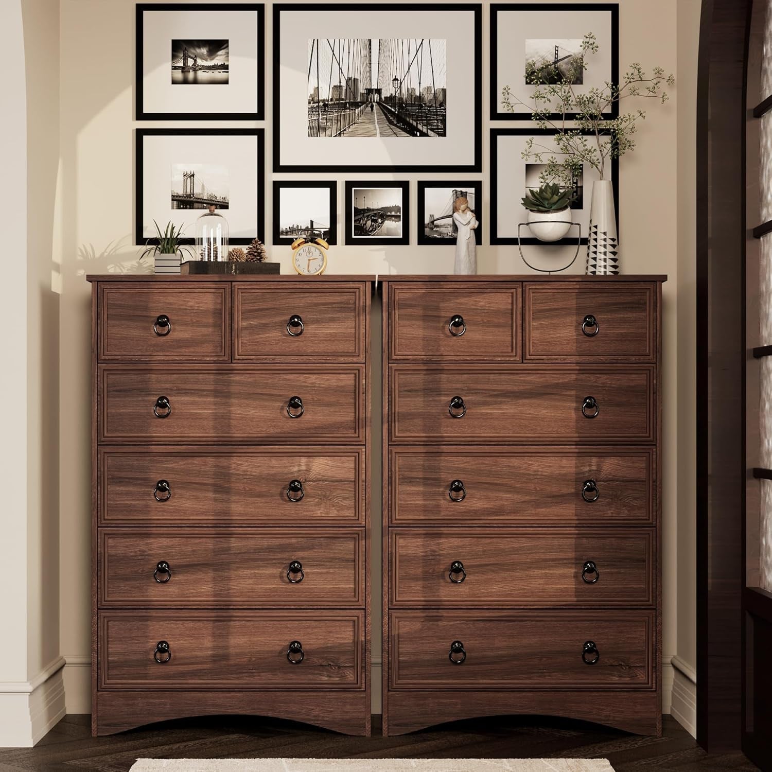 Tall Cherry Engineered Wood Dresser With Six Drawers