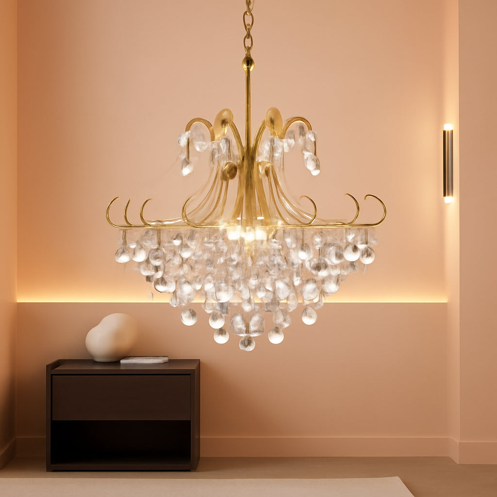 Golden Crystal Chandeliers 4 Light Dining Fixtures