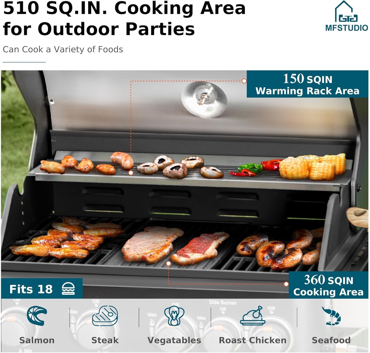 Propane 4-Burner Grill And Griddle Porcelain-Enamel Cast-Iron