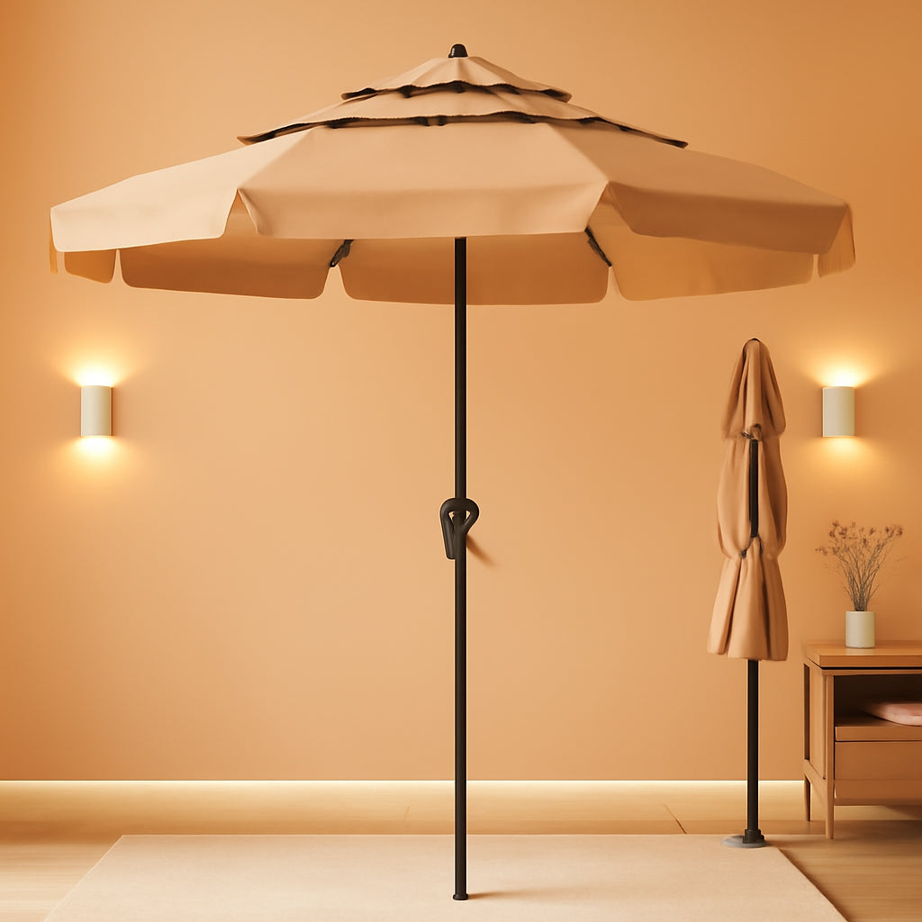 11Ft Vented Weather Resistant Beige Market Umbrella