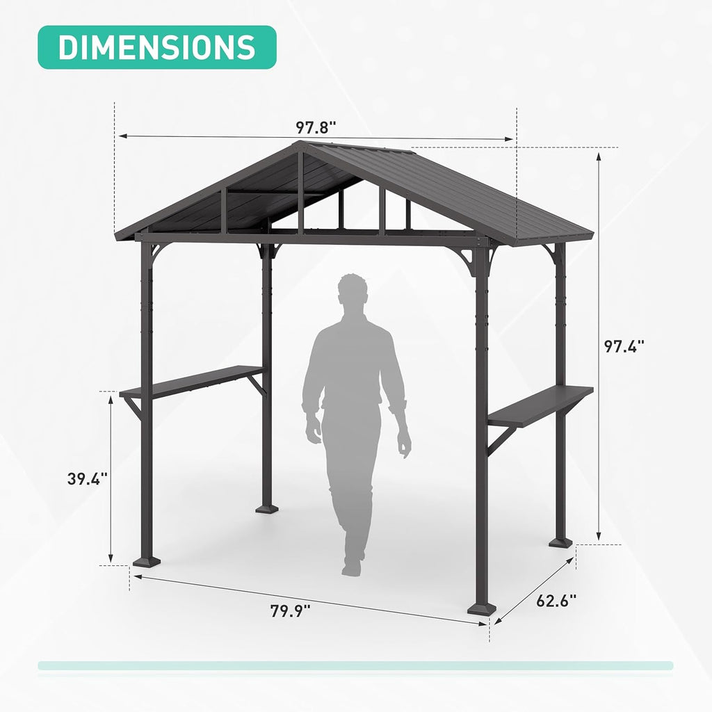 8x5ft All Weather Outdoor Gazebo With Integrated Bar