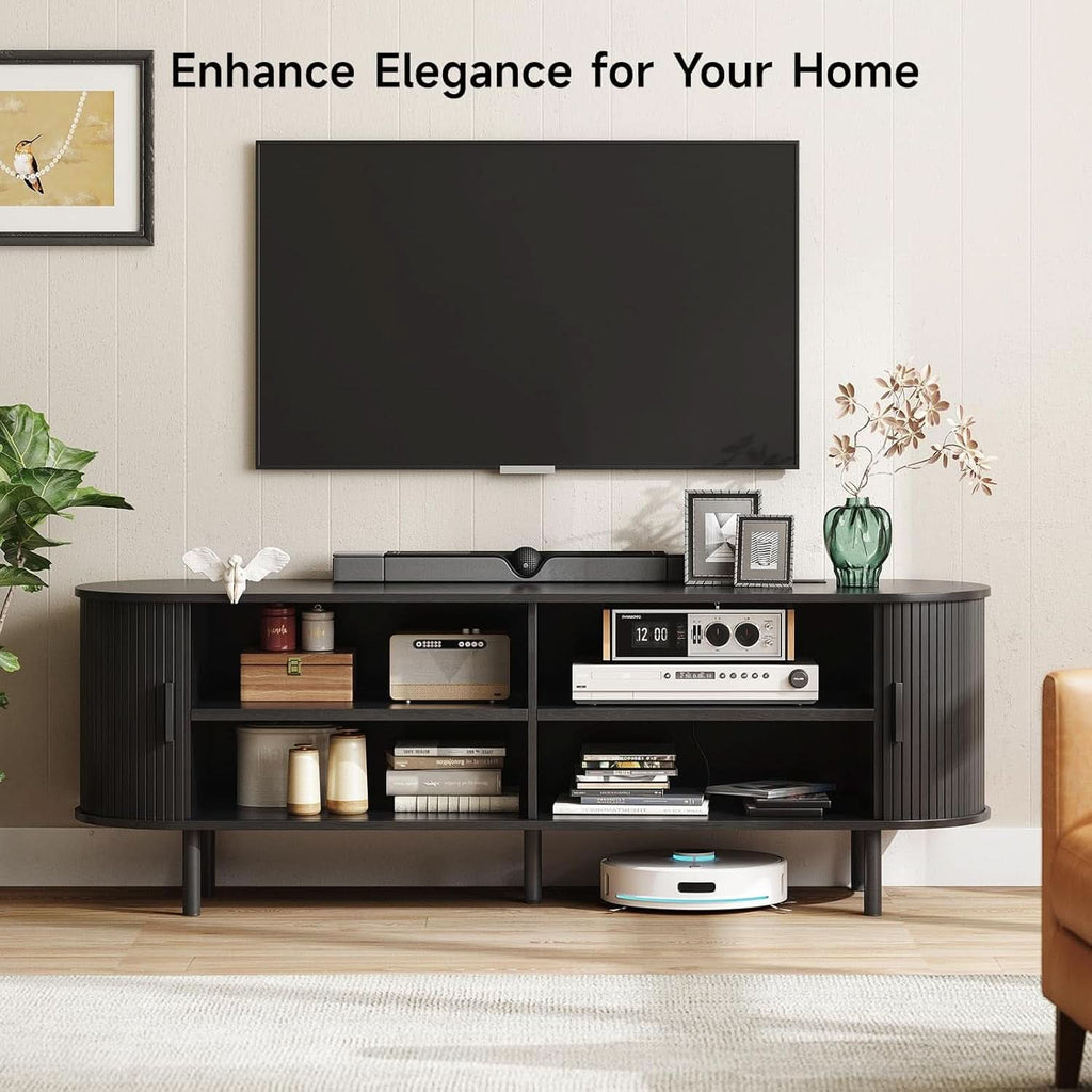 63 Inch TV Stand WithInte grated Electrical Power Outlet Black