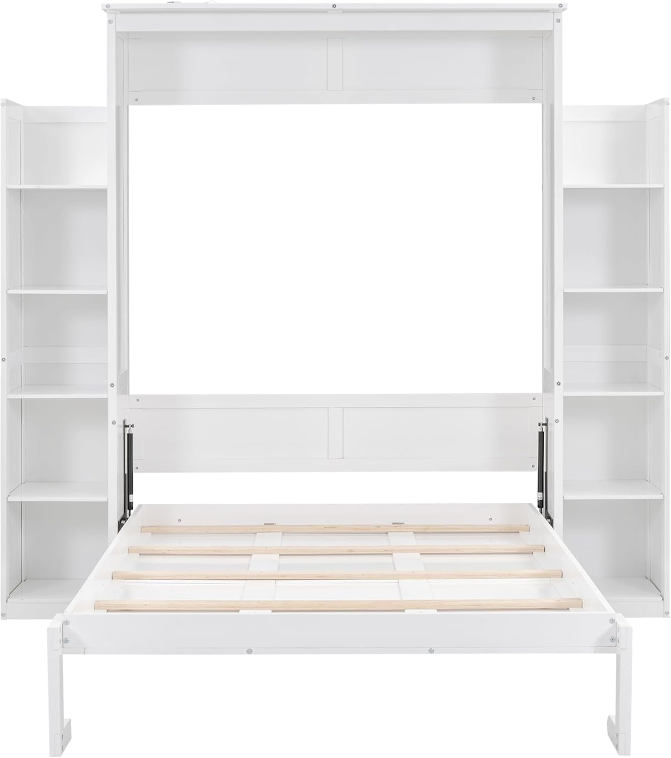 Full Murphy Bed White With BuiltIn Storage Shelves LED