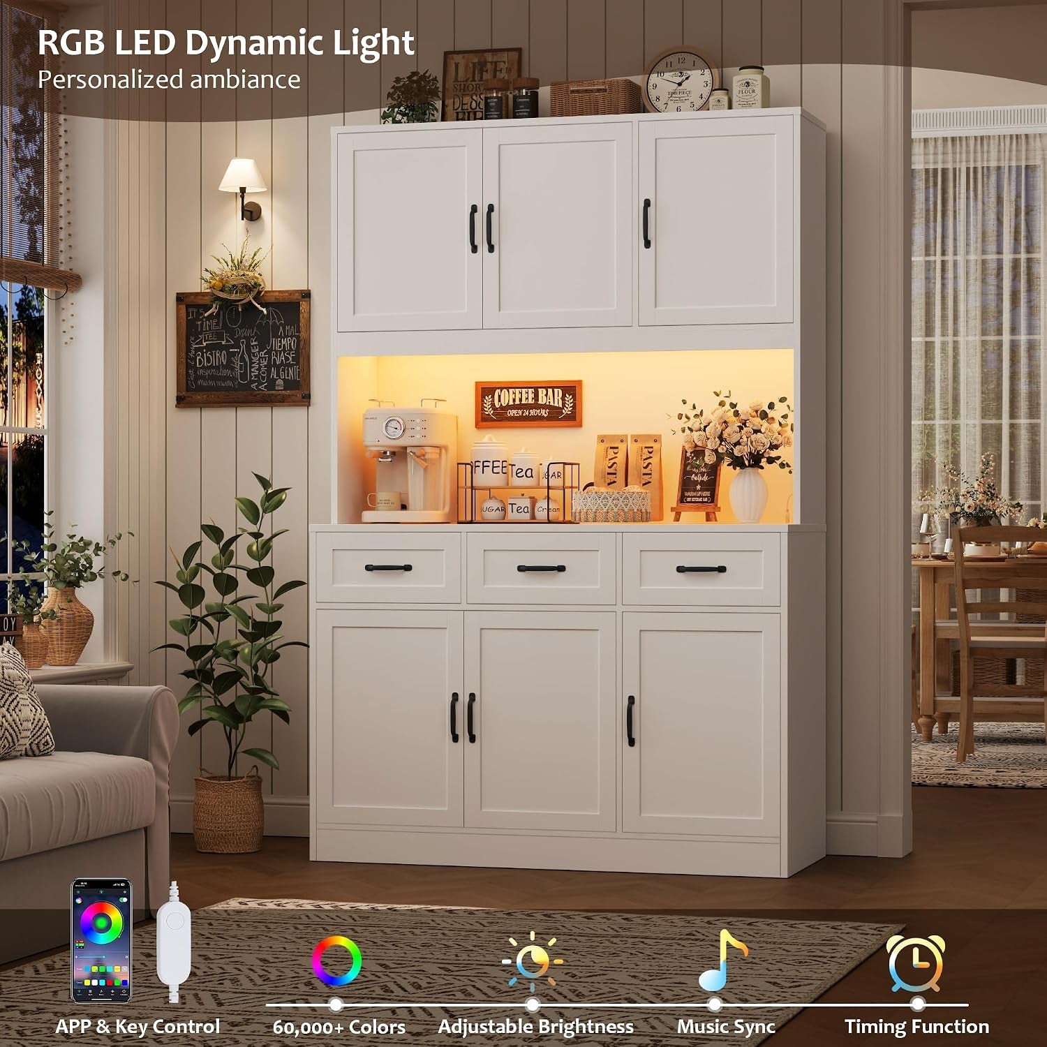 Tall White 72 Inch Kitchen Pantry Cabinet Illumination