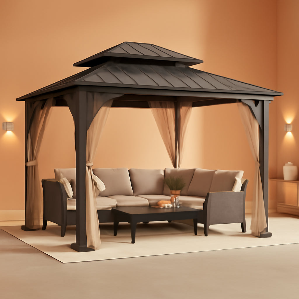 13x15 Black Weather proofed Hardtop Gazebo With Roof