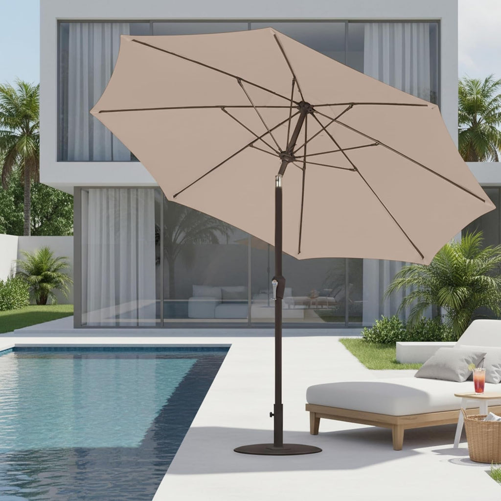 Beige 9ft Patio Umbrella Tilt Crank UV Resistant Coat