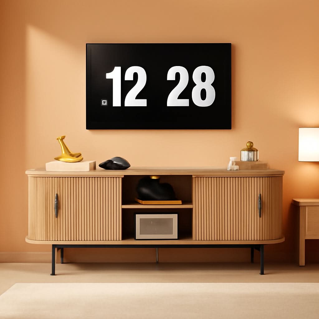 63 Inch Fluted TV Stand With Sliding Doors Natural Walnut Finish
