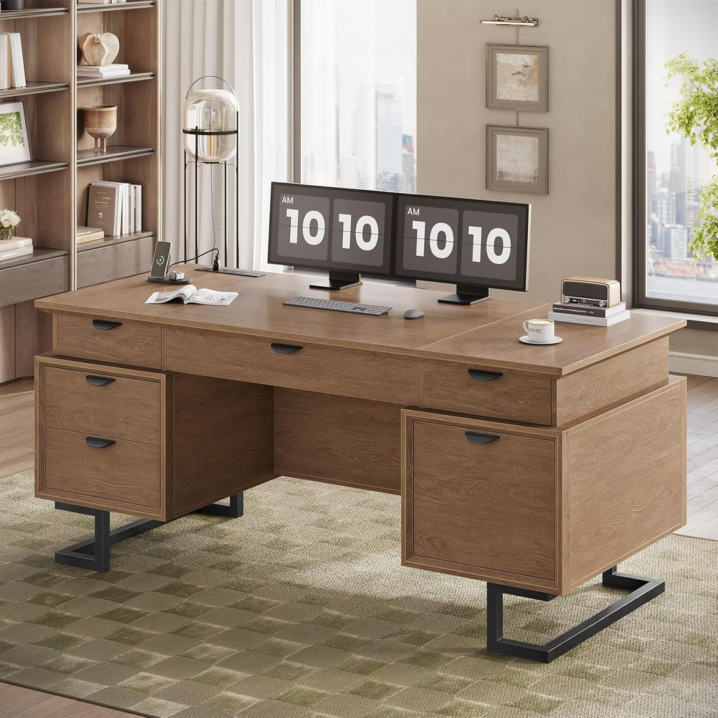 63 Inch Executive Desk With Integrated Charging Station