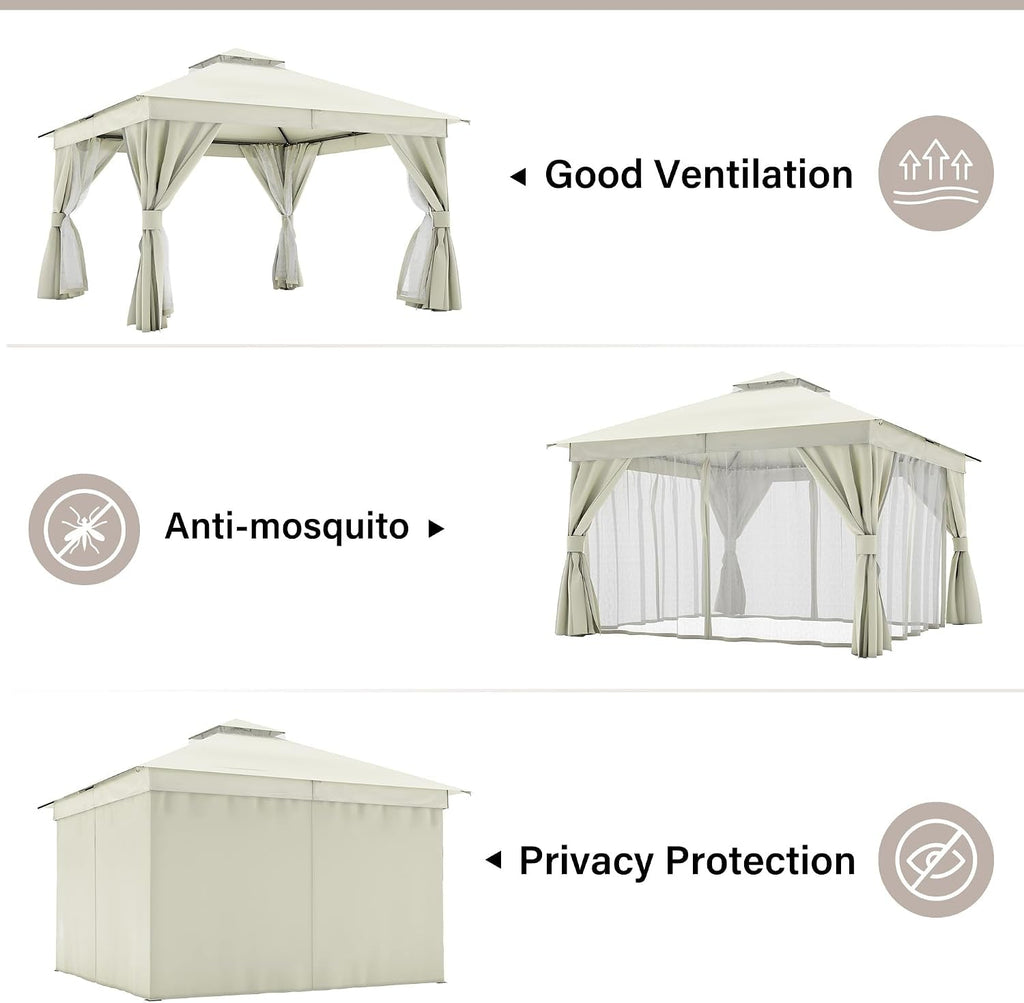 12x12 Patio Gazebo Cream White Privacy Screen Weatherproof
