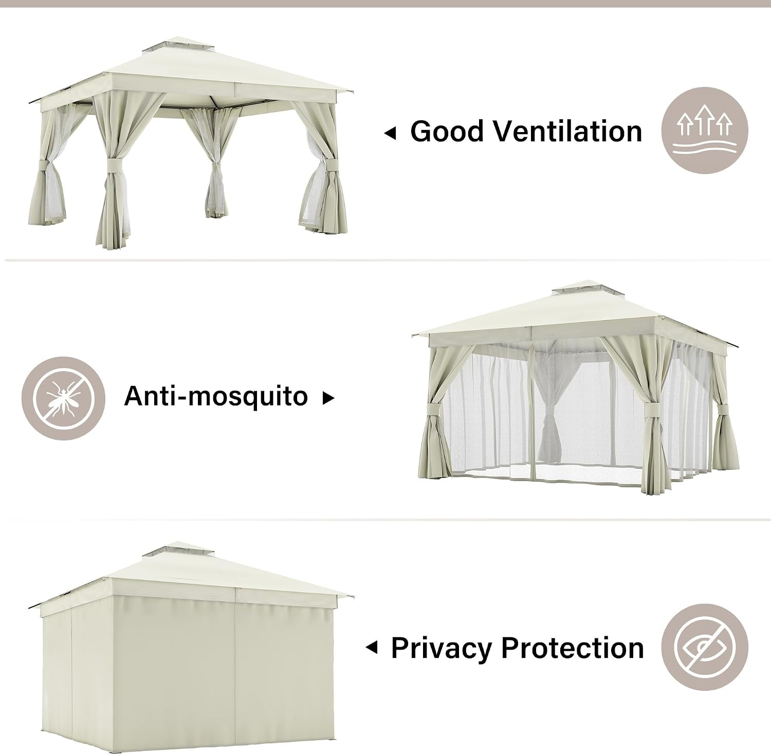 12x12 Patio Gazebo Cream White Privacy Screen Weatherproof