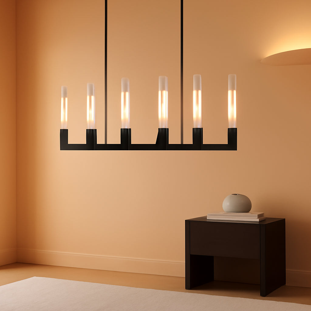 Black Farmhouse Dining Room Linear Chandelier Fixture