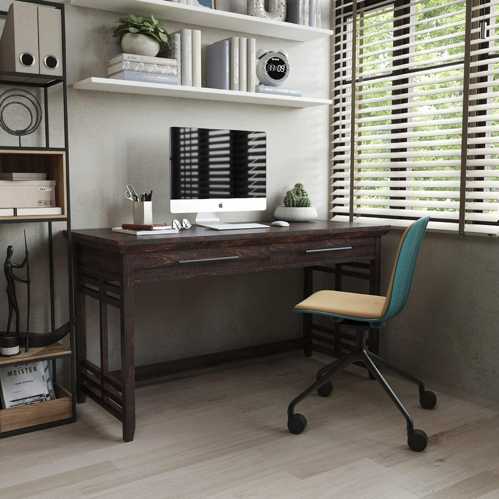 55Inch Executive Desk  With Two Drawers Espresso Finish Storage Solution