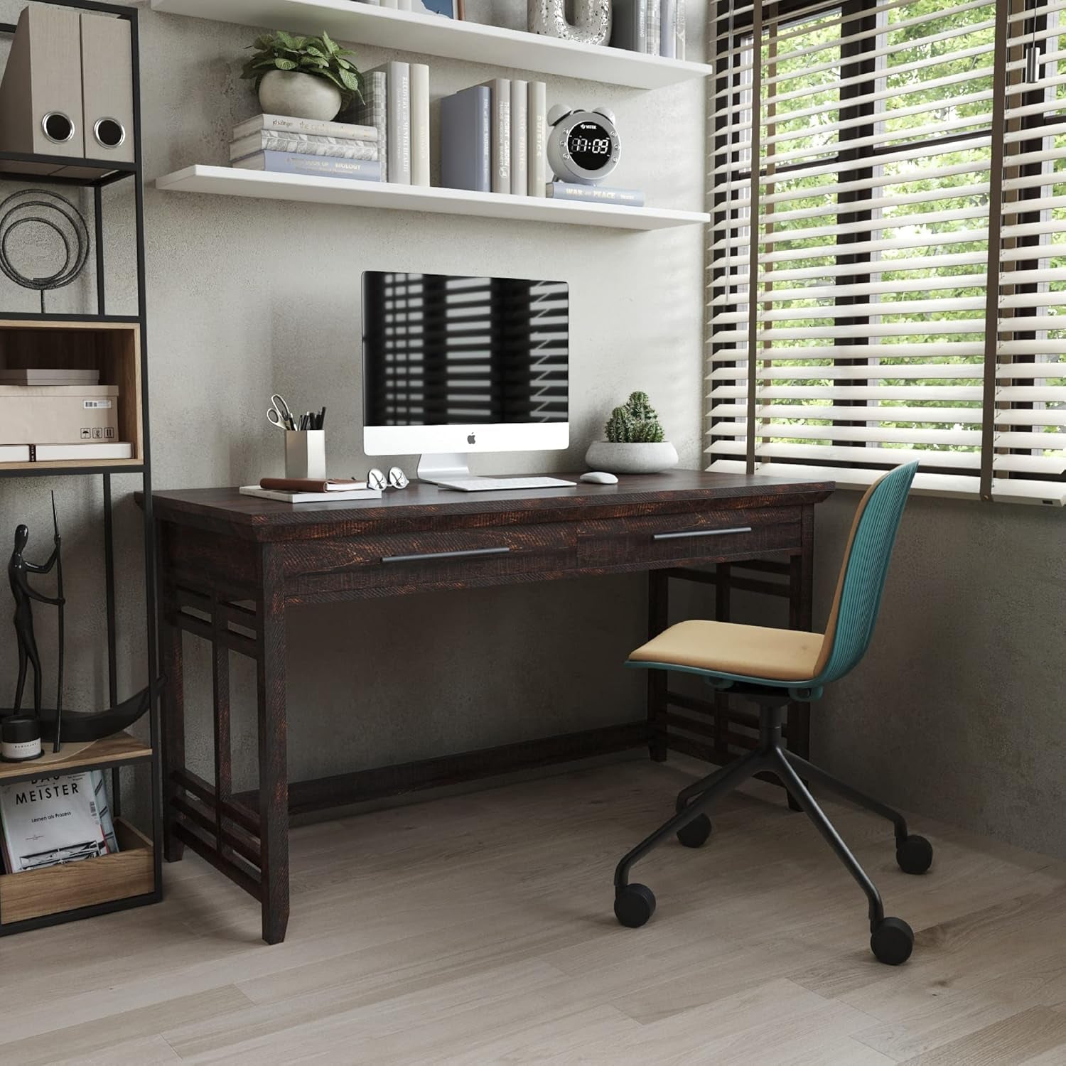 55Inch Executive Desk  With Two Drawers Espresso Finish Storage Solution
