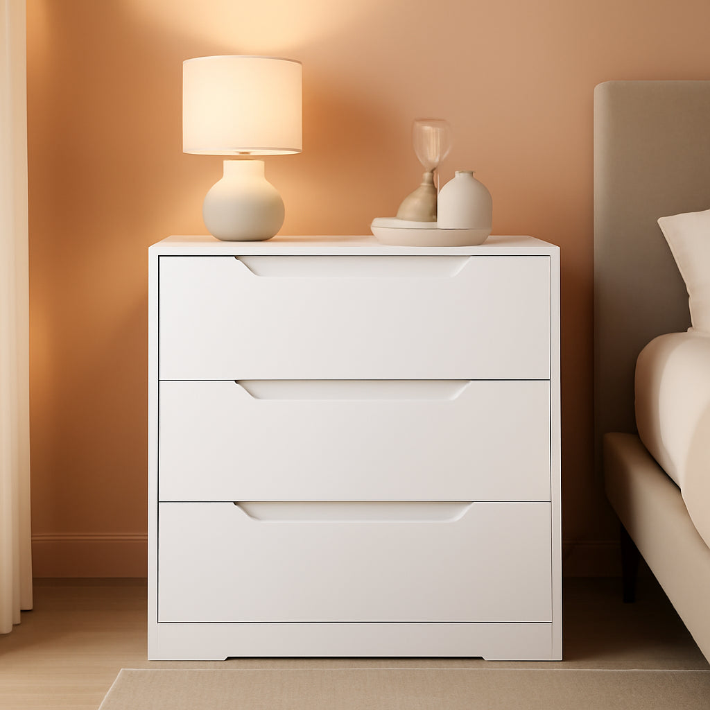 White Contemporary Solid Dresser With Three Drawers
