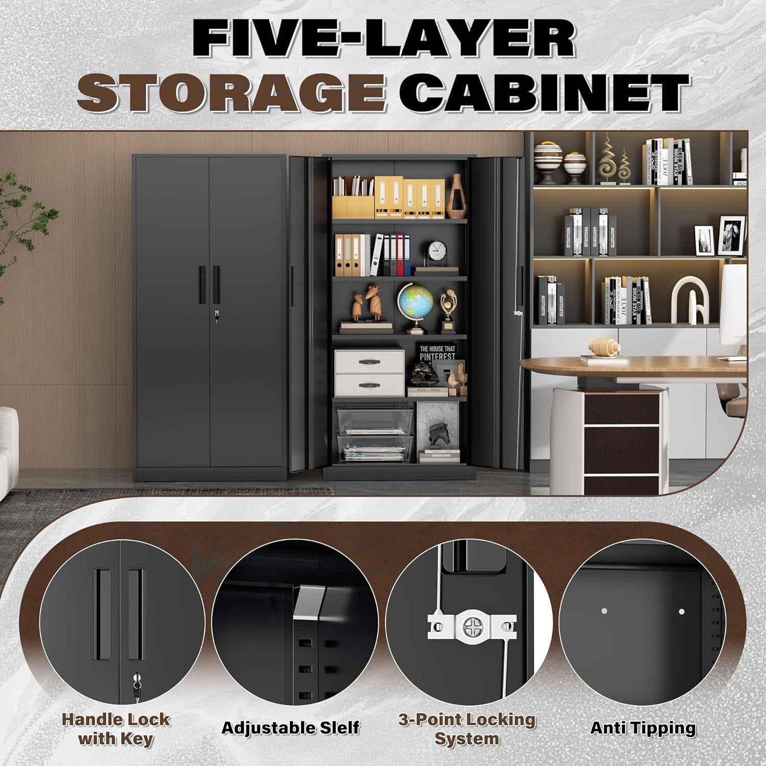 72 Inches Heavy Duty Metal Storage Lockable Cabinet