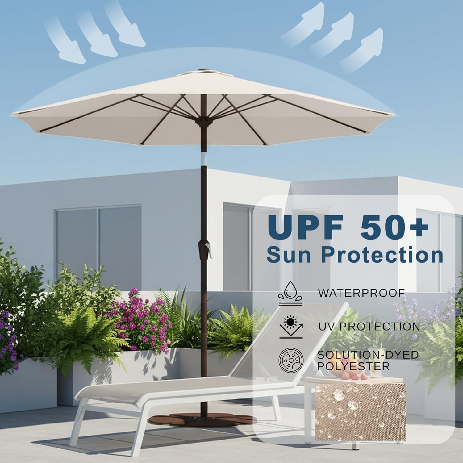 11Ft Creamy White Patio Umbrella Outdoor Tilt All Weather