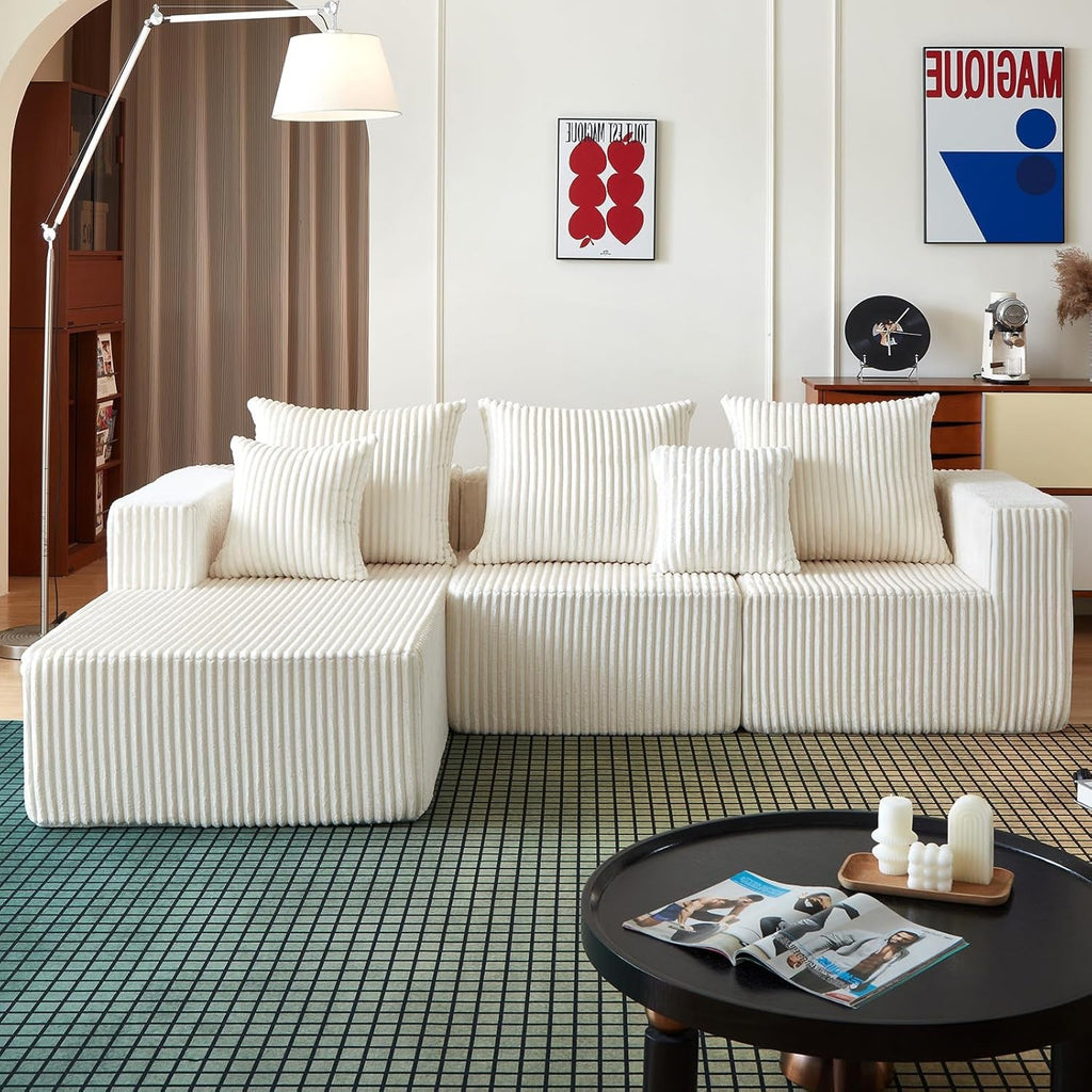 102 Inch Beige Cloud Lounge Sectional Sofa Oversized Seat