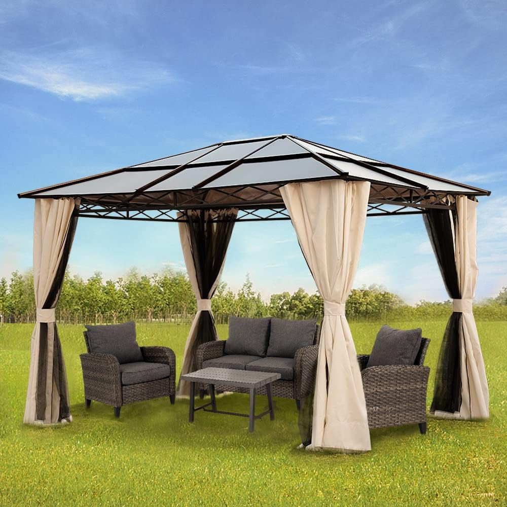10x12 Outdoor Gazebo Hardtop Aluminum Frame UV50 Plus