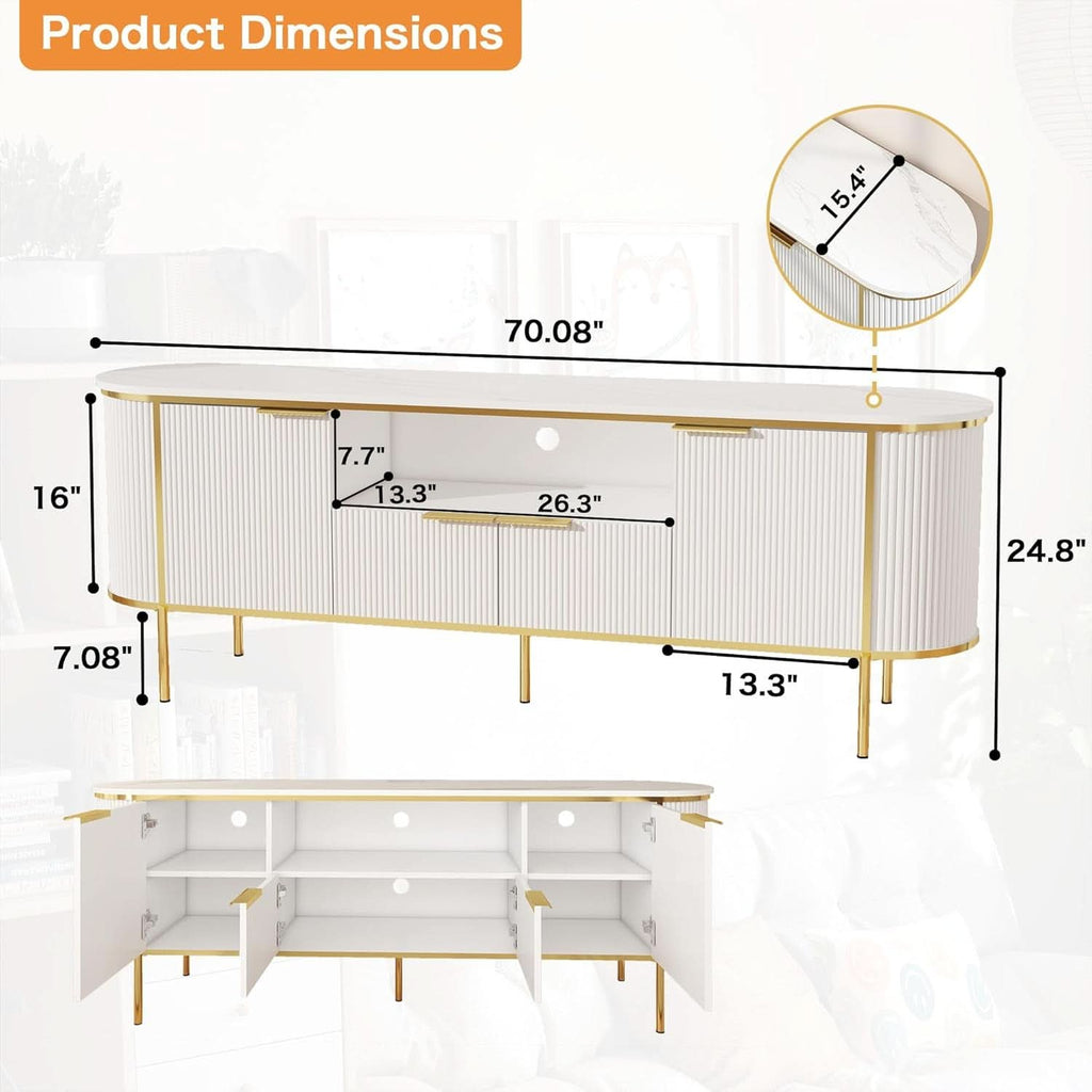 White 70 Inch TV Console With Integrated Storage Solutions