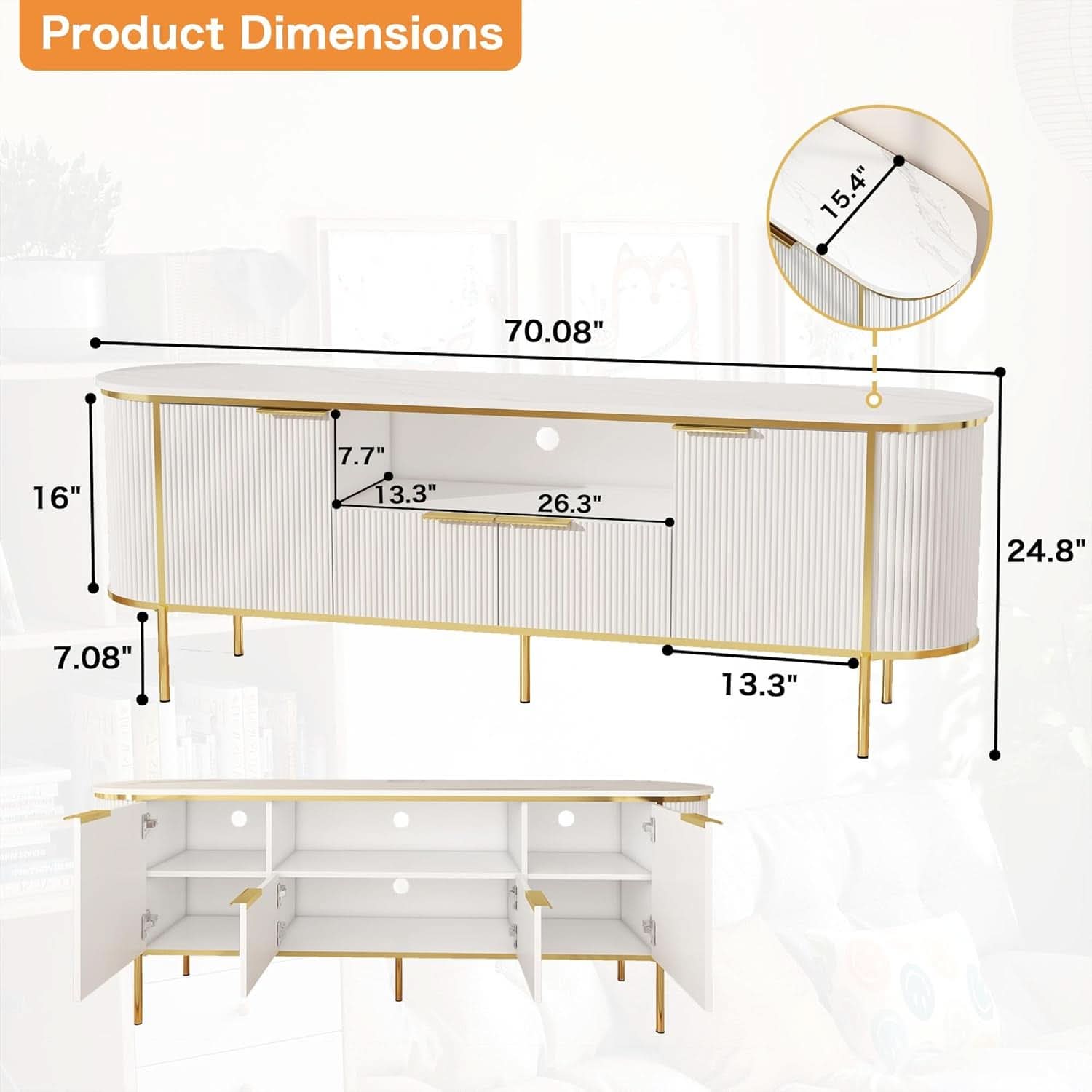 White 70 Inch TV Console With Integrated Storage Solutions