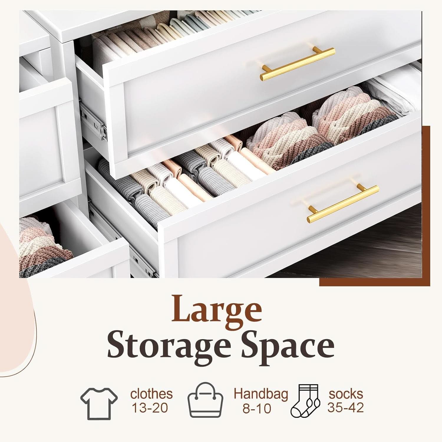 Bright White Tall Dresser 5 Drawer Chest 53.54 Inches