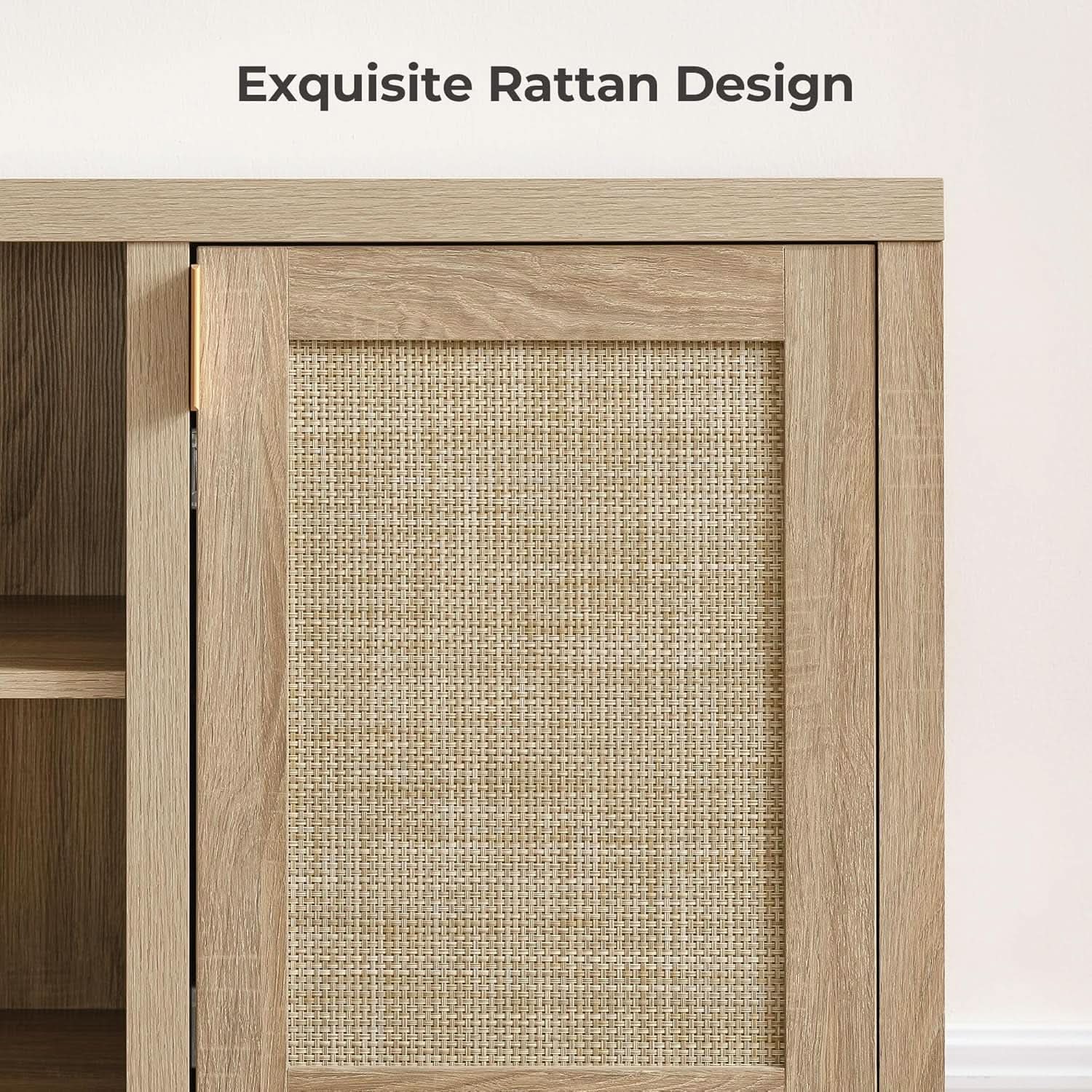 Rattan TV Stand 59 Inch Mid Century Modern Boho Console