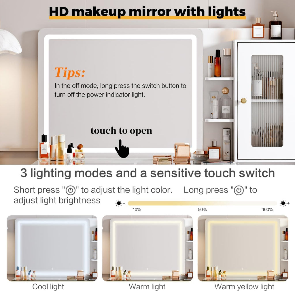 White Makeup Vanity Console With Illuminated Mirror