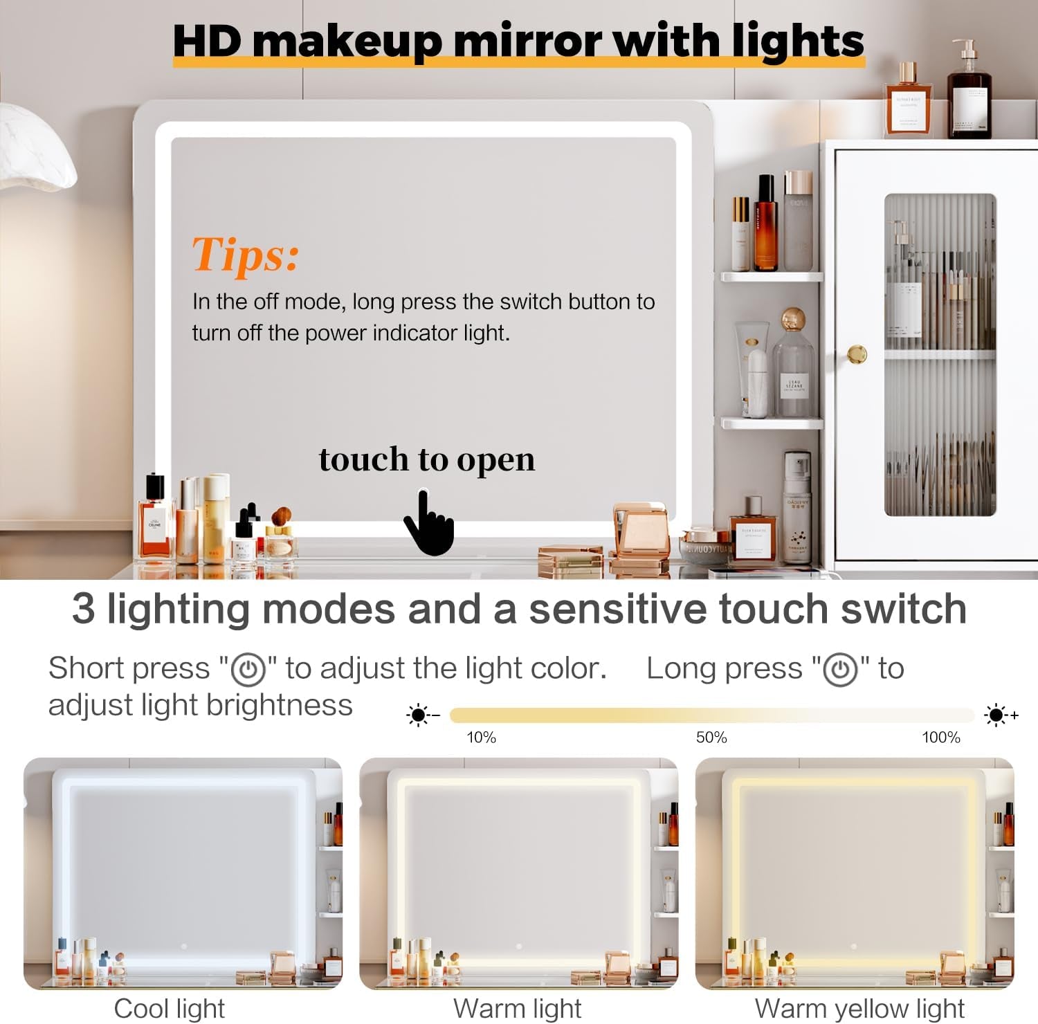 White Makeup Vanity Console With Illuminated Mirror
