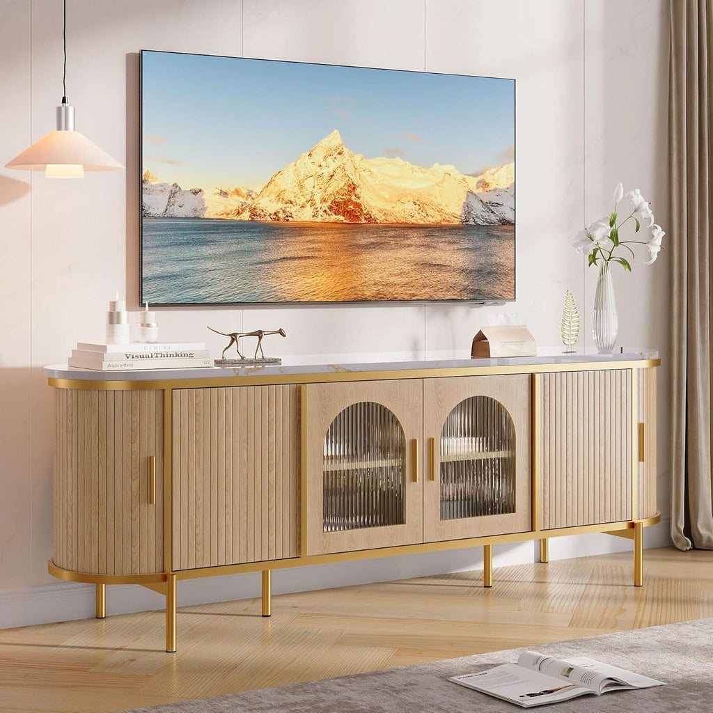 70 Inch Ultra Lux urious Fluted TV Stand Reeded Oak Finish