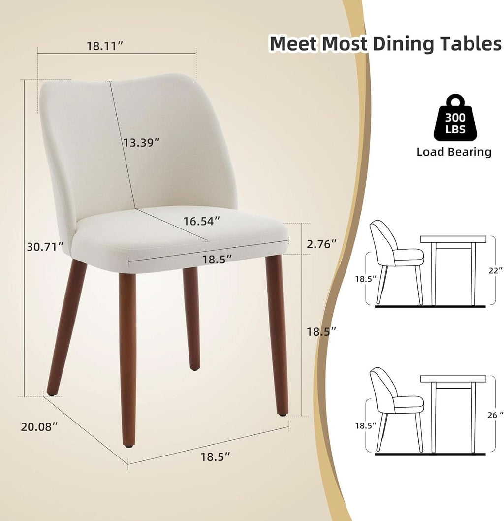 Luxurious White Linen Wingback Dining Chairs FourPack