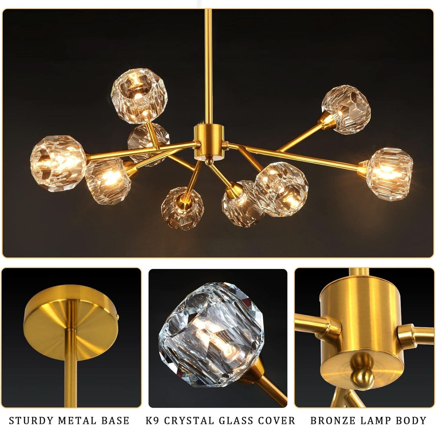 Gold Crystal Sputnik Chandelier Dining Room Fixture