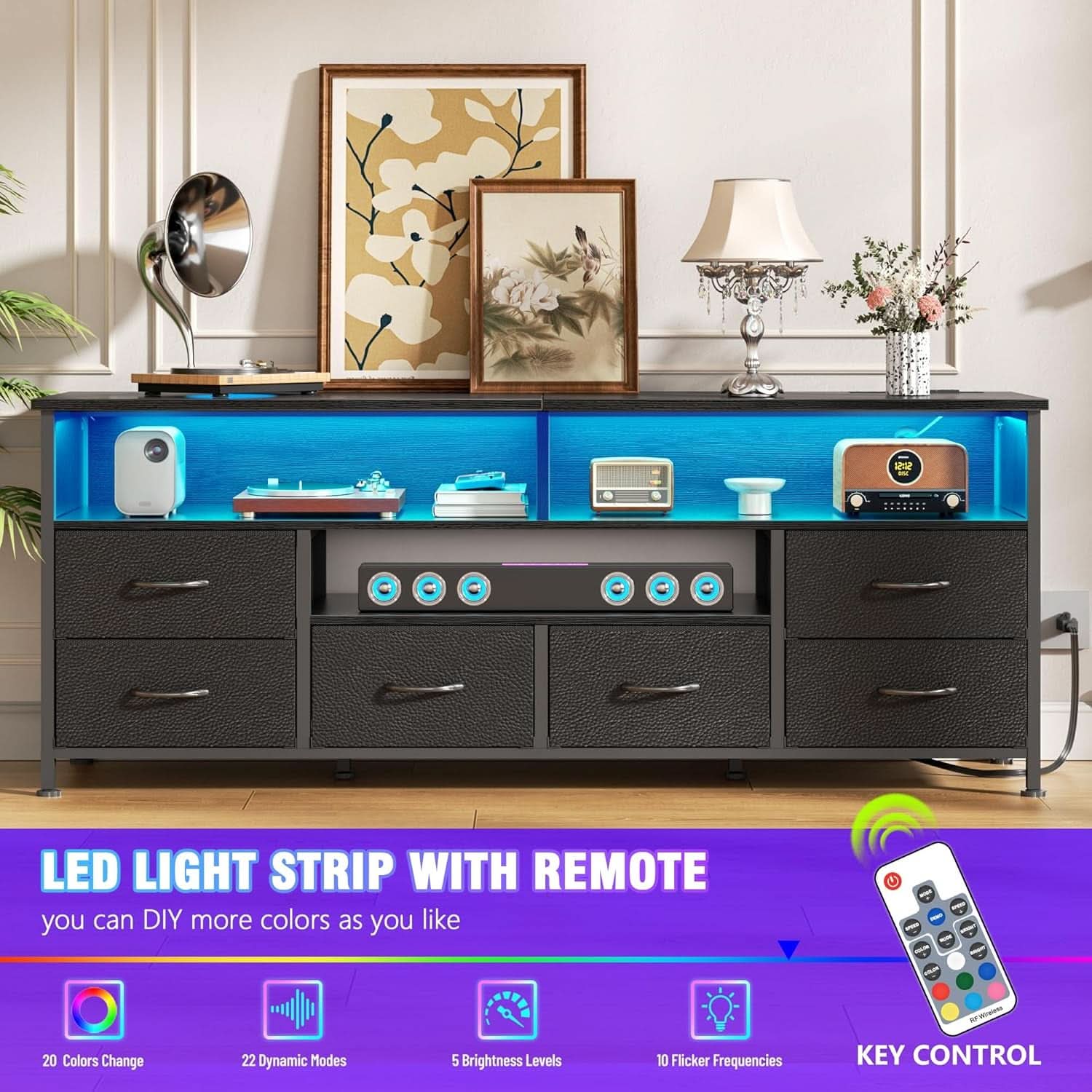 55 Inch TV Stand Entertainment Center With Powe rOutlets Black