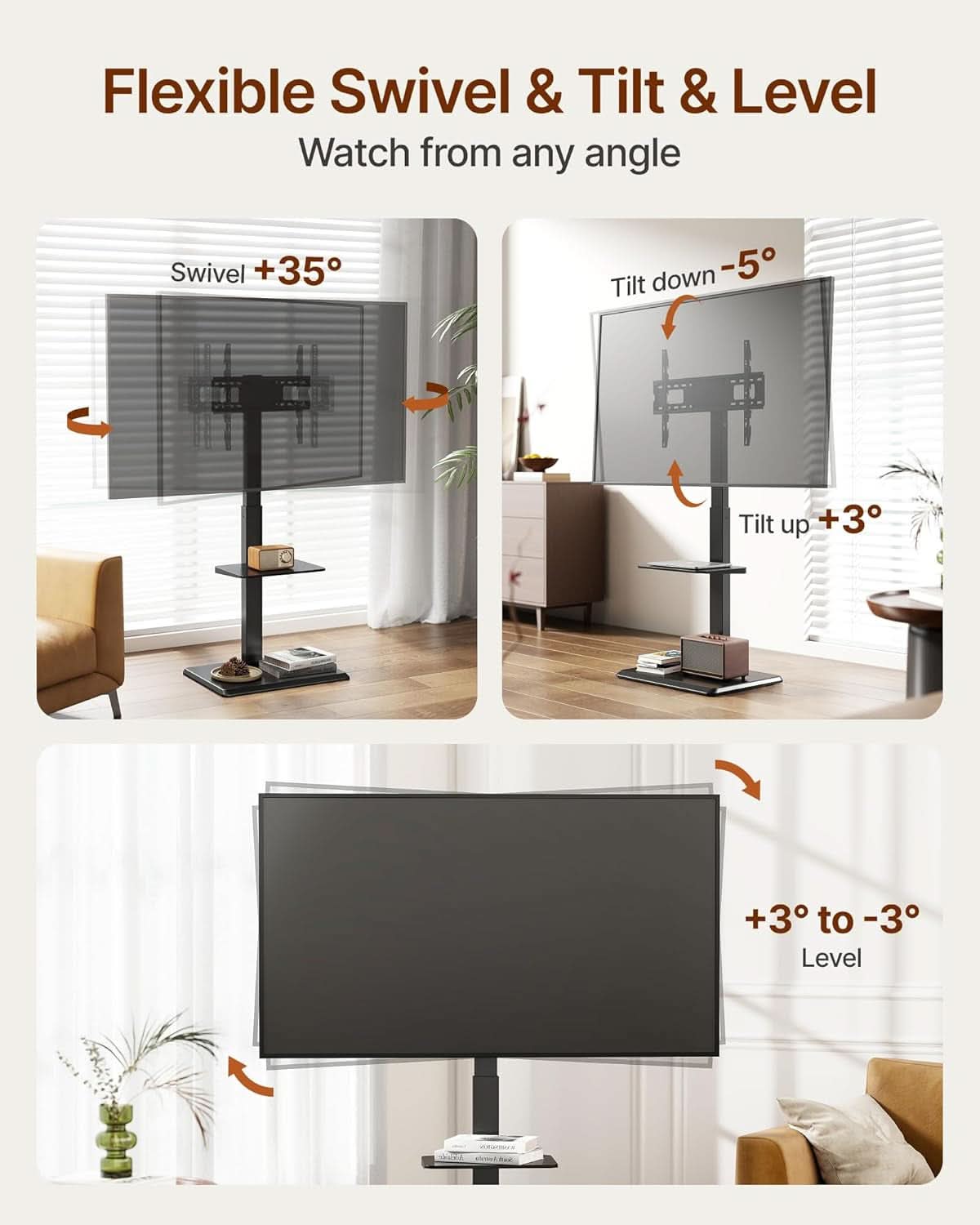 Black Industrial Steel Floor TV Stand Power Outlet Pro