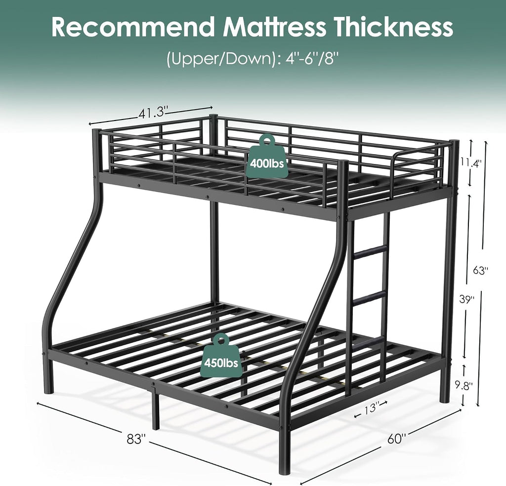 Twin XL Over Queen Bunk Bed Heavy Duty Metal Black Finish