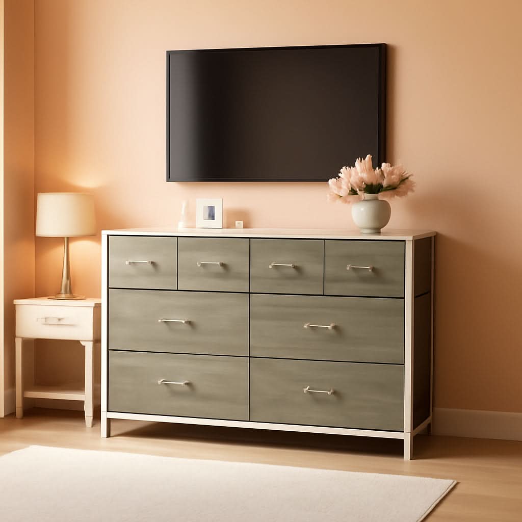 Fabric Storage Tower With Nine Drawers Greige For Bedrooms And Nurseries