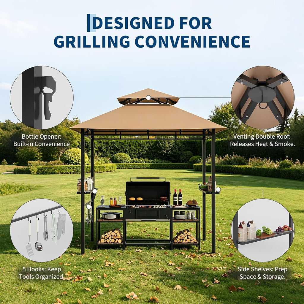 8x5ft Outdoor BBQ Gazebo AllWeather Shelter For Patio