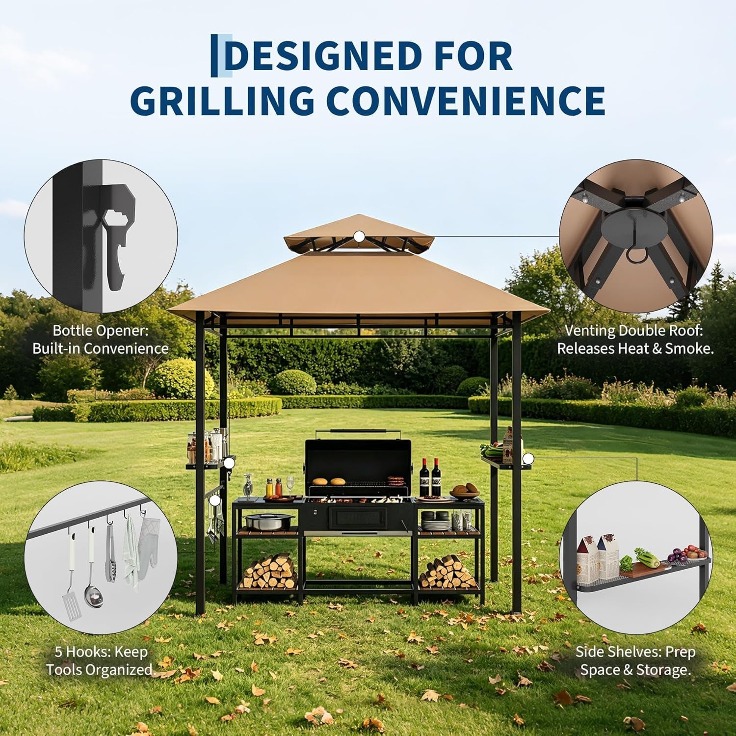 8x5ft Outdoor BBQ Gazebo AllWeather Shelter For Patio
