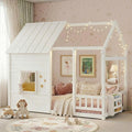 White Twin House Bed With LED Book shelf Illumination