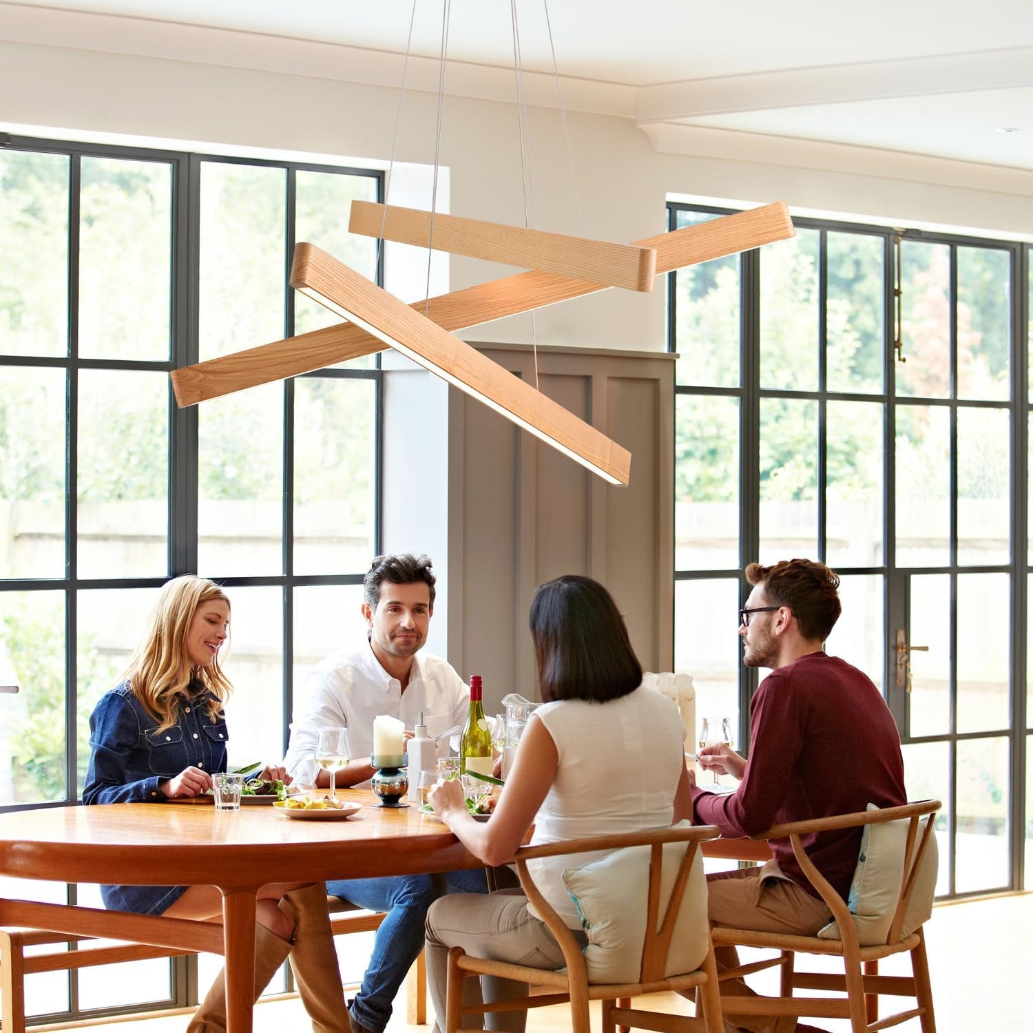 Hand crafted Premium Solid Ash Wood Three Light Pendant