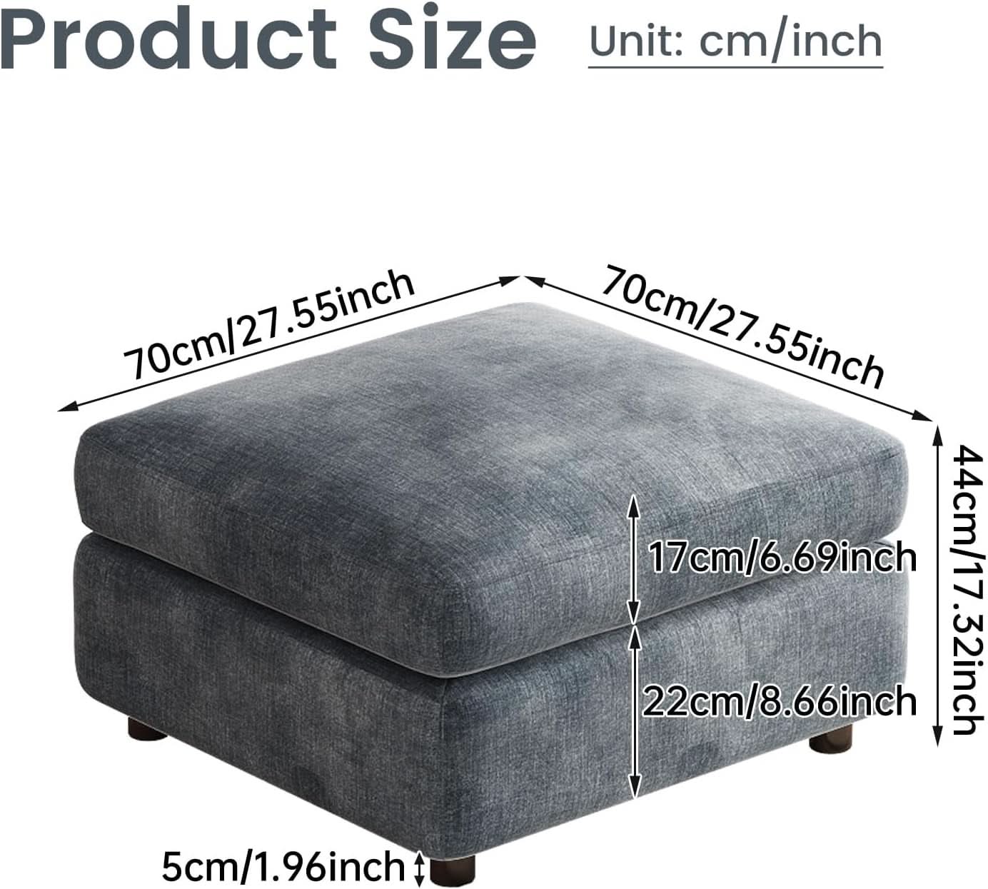 Blue Grey Upholstered Storage Ottoman For Sectional