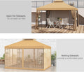 10x12 Brown Patio Gazebo Weather Resistant With Corner Shelves