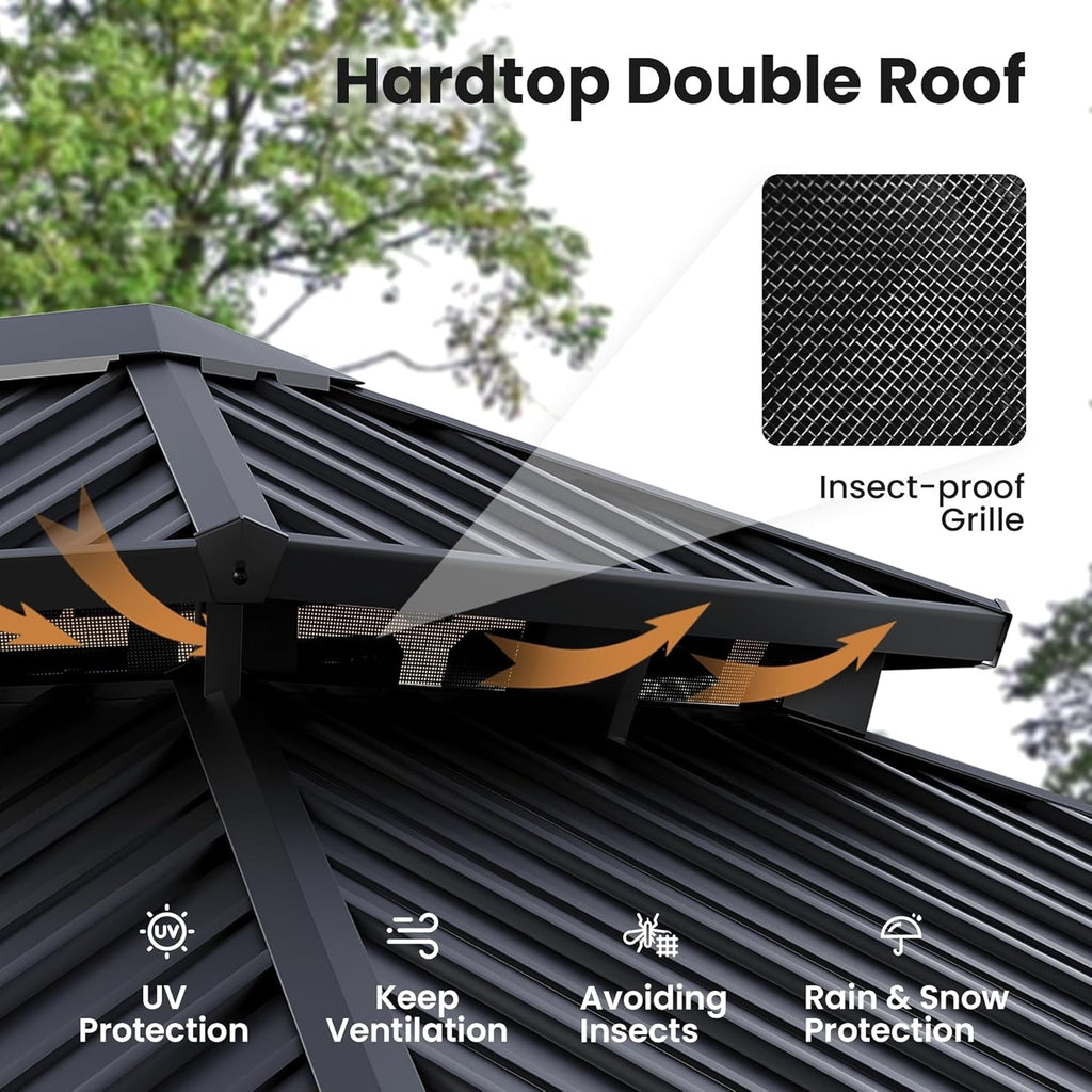 Twelve By Sixteen Ft Premium Double Roof Gazebo Dark Gray