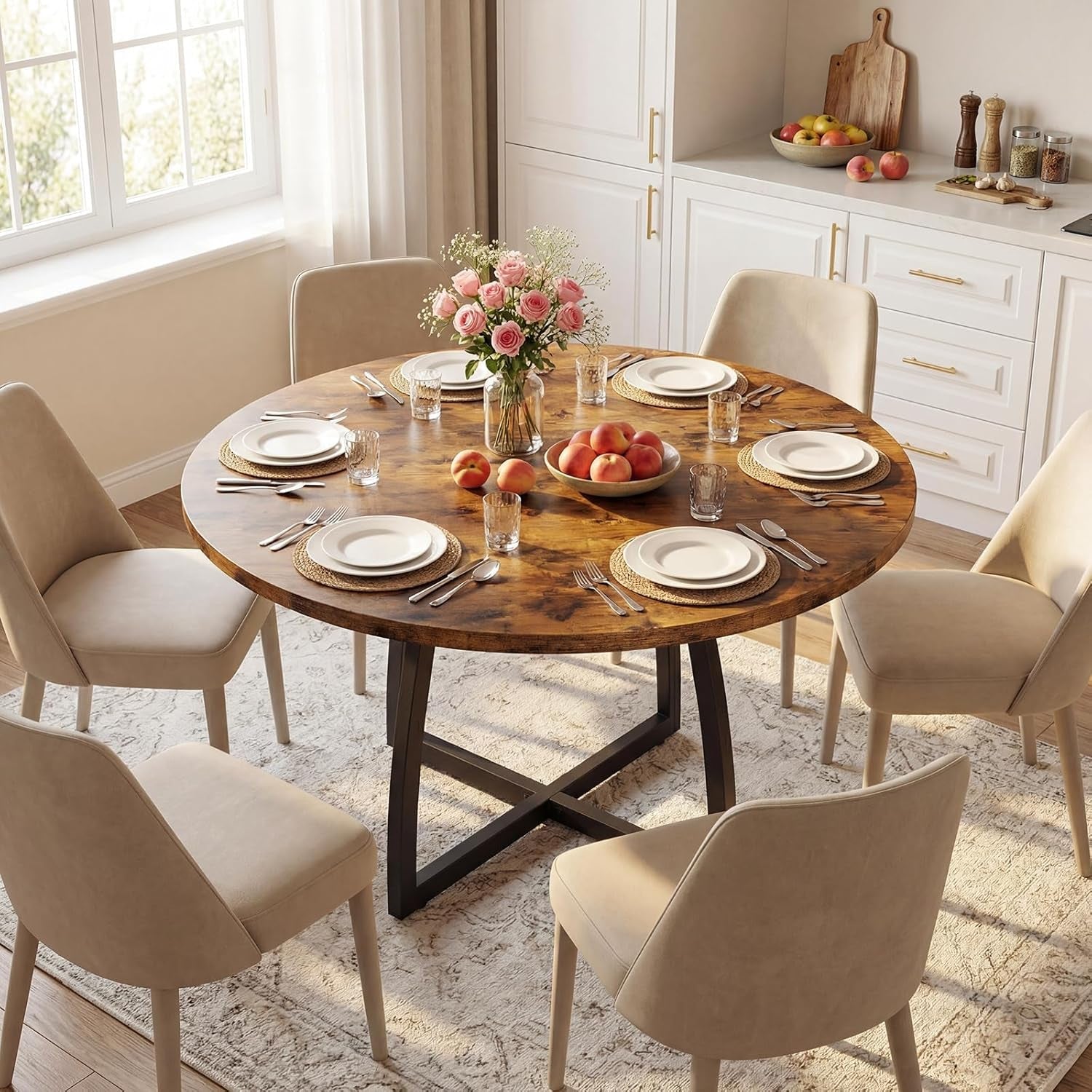 47.2 CircularPremiumDurable Brown Dining Table For Six