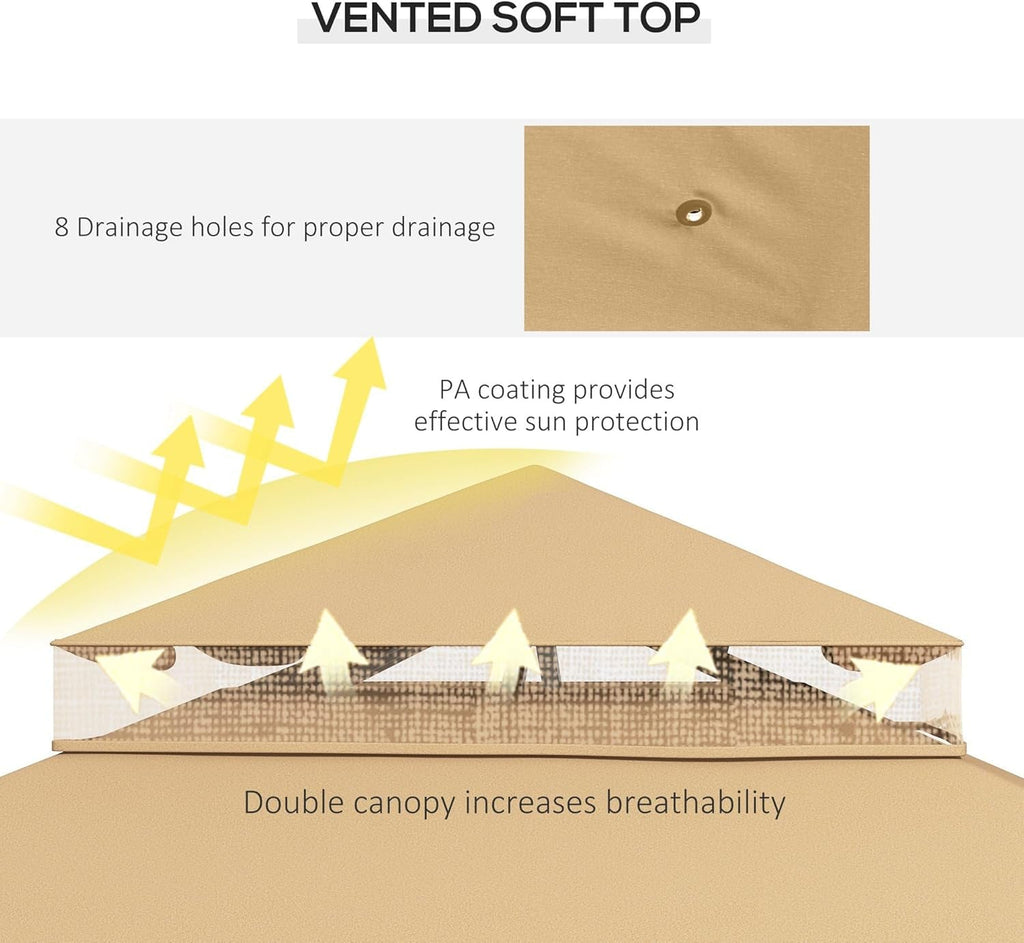 10x12 Brown Patio Gazebo Weather Resistant With Corner Shelves