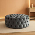 31.5 Inch Round Dark Gray Velvet Button Tufted Ottoman